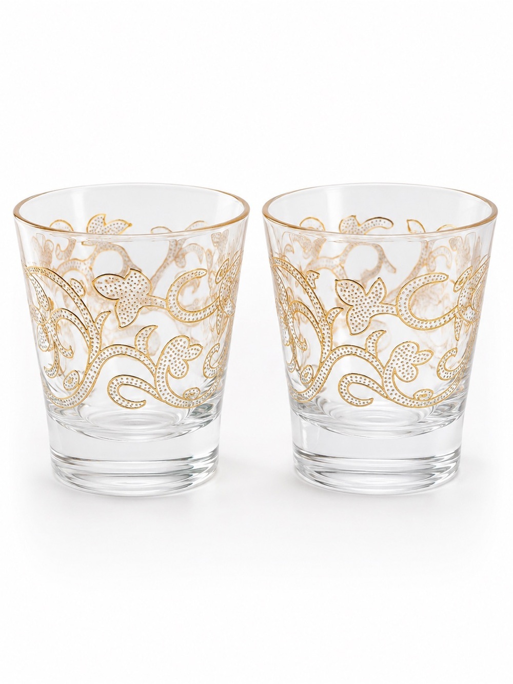 Vintage Gold Floral Scroll Rocks Glasses Mid-Century Barware Gold Gilt Tumblers